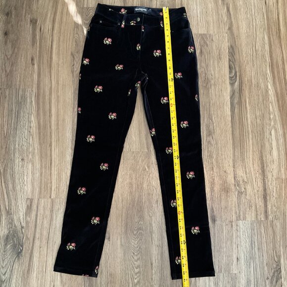 Ply The Waters Guideboat Co Blue Velvet Velour Pants Embroidered Floral Size 26 - Picture 8 of 8
